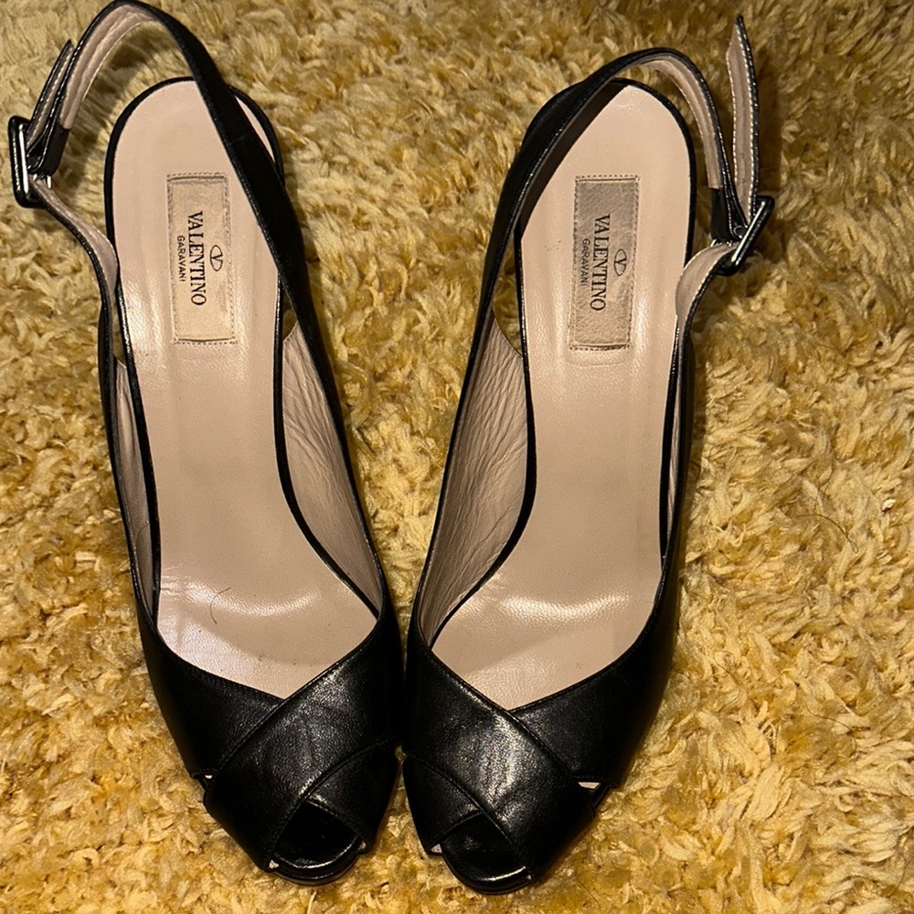 Valentino Garavani Black Slingback Peep-Toe Heels
